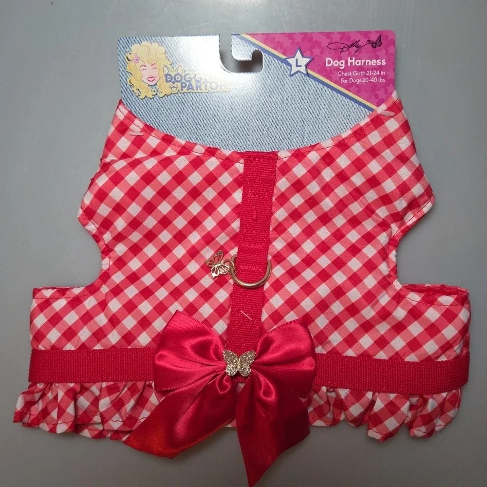Doggy Parton Red & White, Satin Bow, Ruffles,& Butterflies Puppy/Dog Harness, L‎